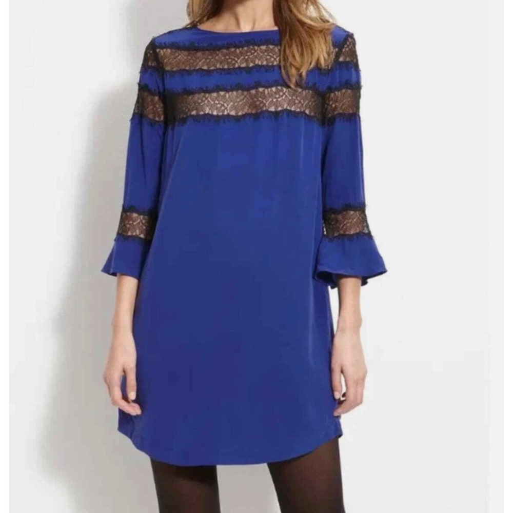 Rebecca Taylor 100% Silk Lace Trim Shift Mini Dress Size 8 Party Cocktail Formal